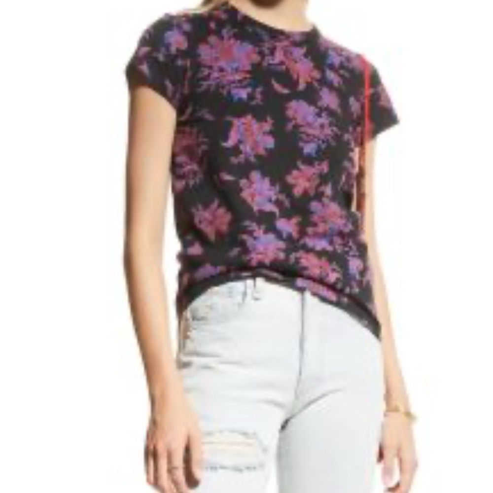 rag & bone Black and Purple Floral Short Sleeve Tee Organic Cotton Size S/P